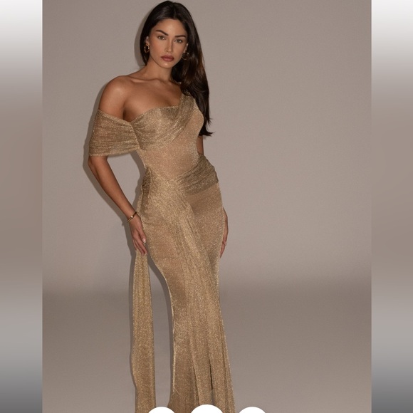 JLUXLABEL gold draped metallic maxi dress NWT - Picture 2 of 3